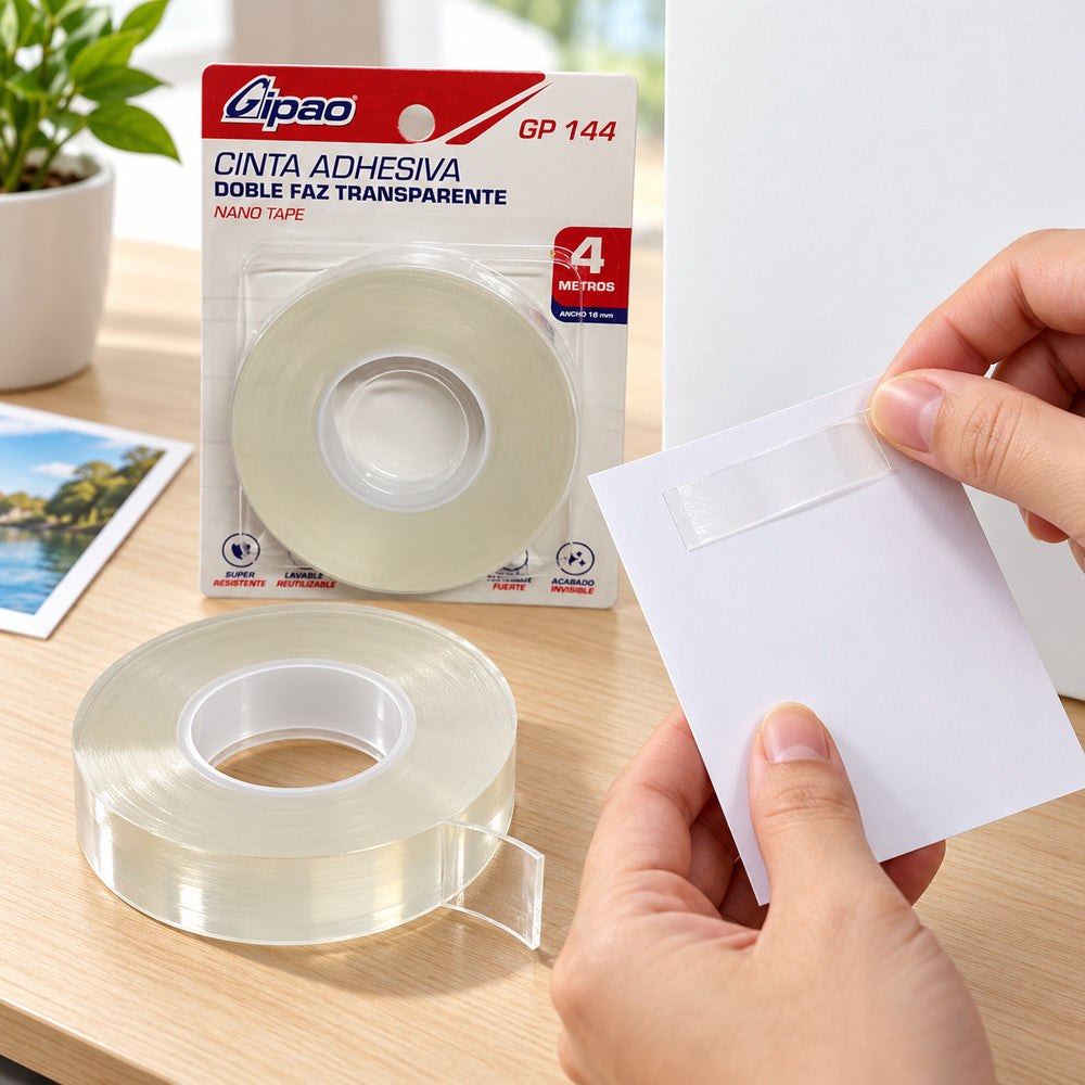 Ejemplo ilustrativo de uso: Cinta Doble Faz Transparente Gipao 18 mm x 4 m GP/144