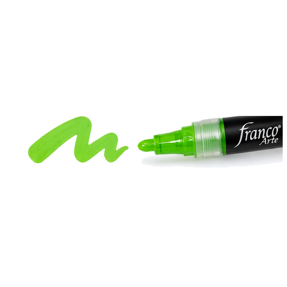Detalle de punta y trazo Franco Arte Verde Fluorescente, SKU 40597-38, recreación ilustrativa IA, 1000 × 1000 px
