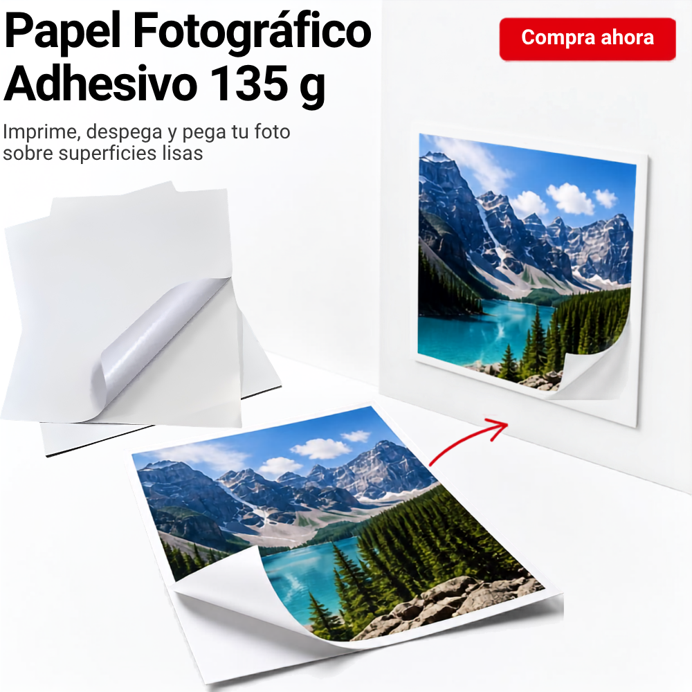 Papel Fotográfico Adhesivo Brillante Carta 135 g x 20 Hojas