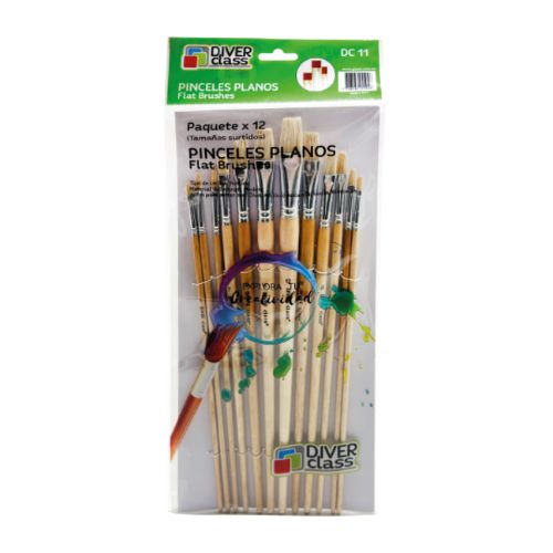 Paquete pincel plano cerda natural x12