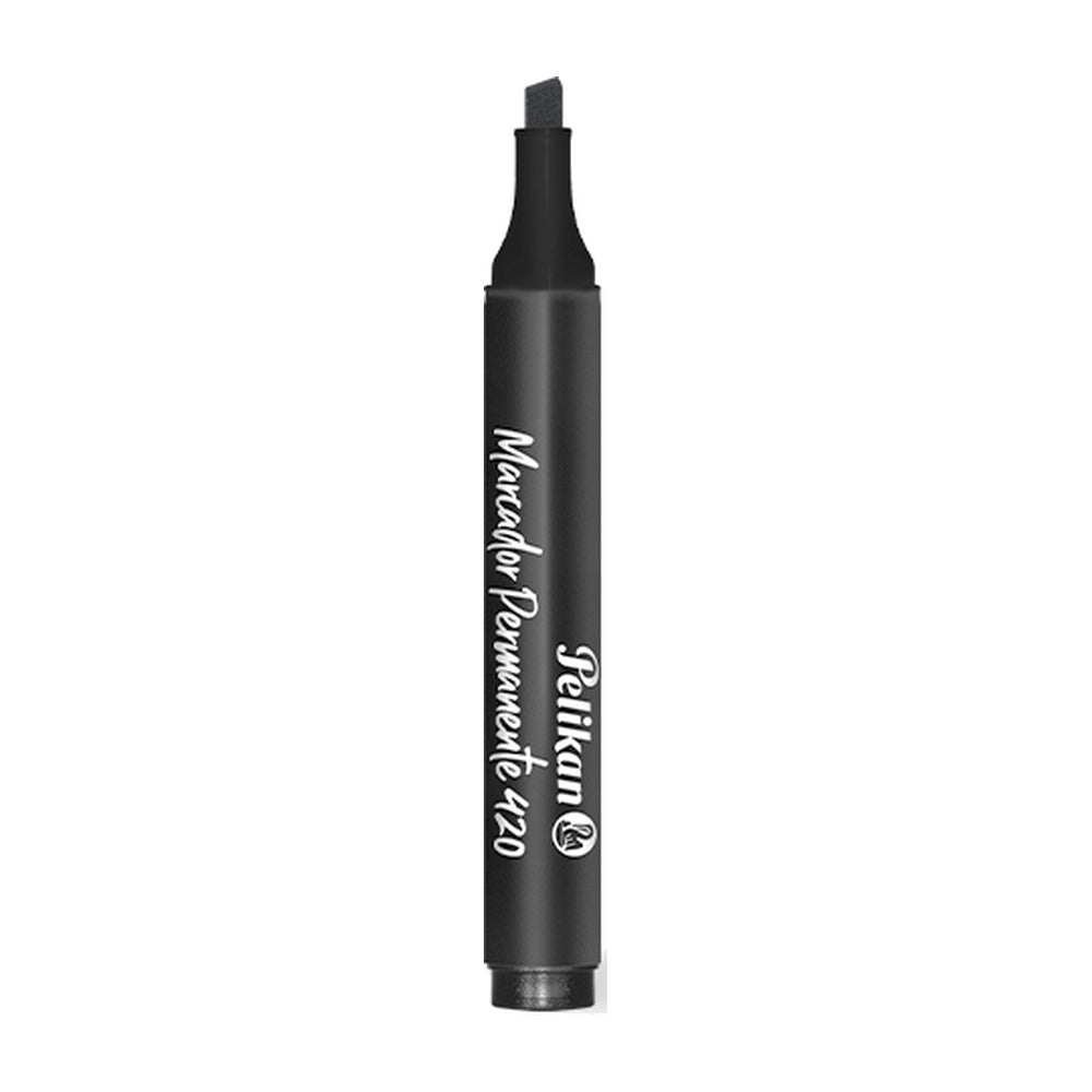 Marcador permanente Pelikan 420 negro, punta biselada, por unidad. Fotografía oficial sobre fondo blanco.