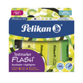 Set Pelikan Textmarker Flash Citrus: cuatro resaltadores y un tachador negro. Fotografía oficial sobre fondo blanco.
