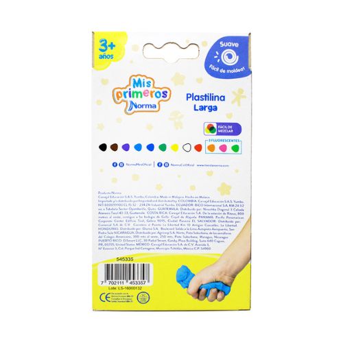 Plastilina norma x 12 larga 220g suave facil de moldear