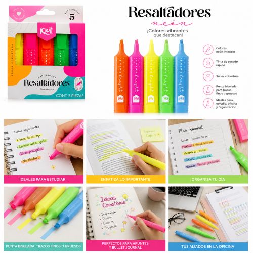 Kiut brand neon markers and highlighters