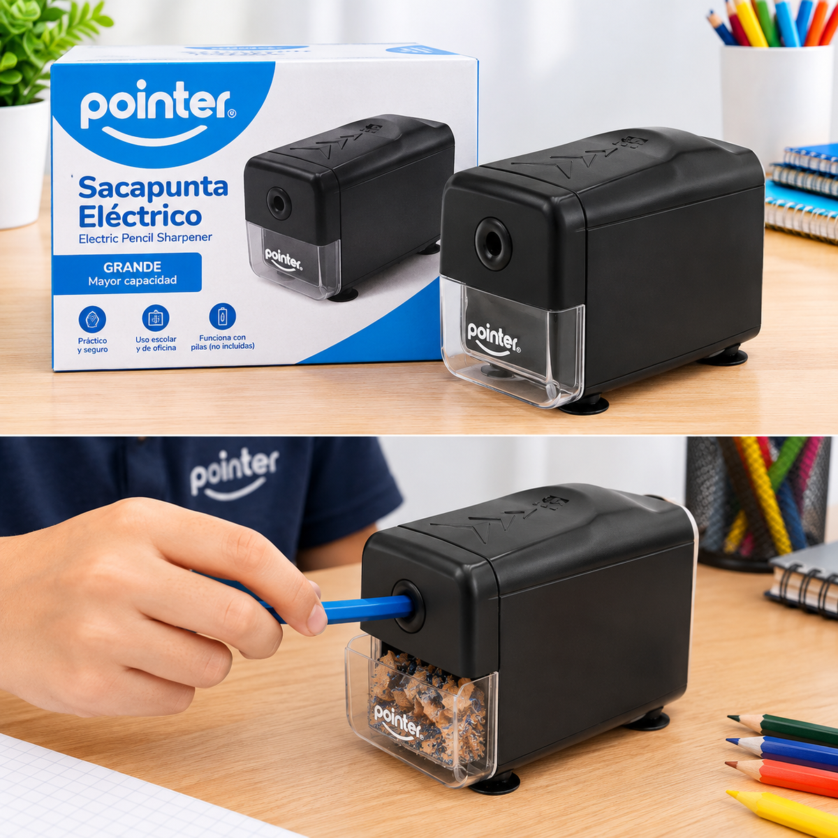 Ejemplo de uso del sacapunta eléctrico Pointer SHE-22141