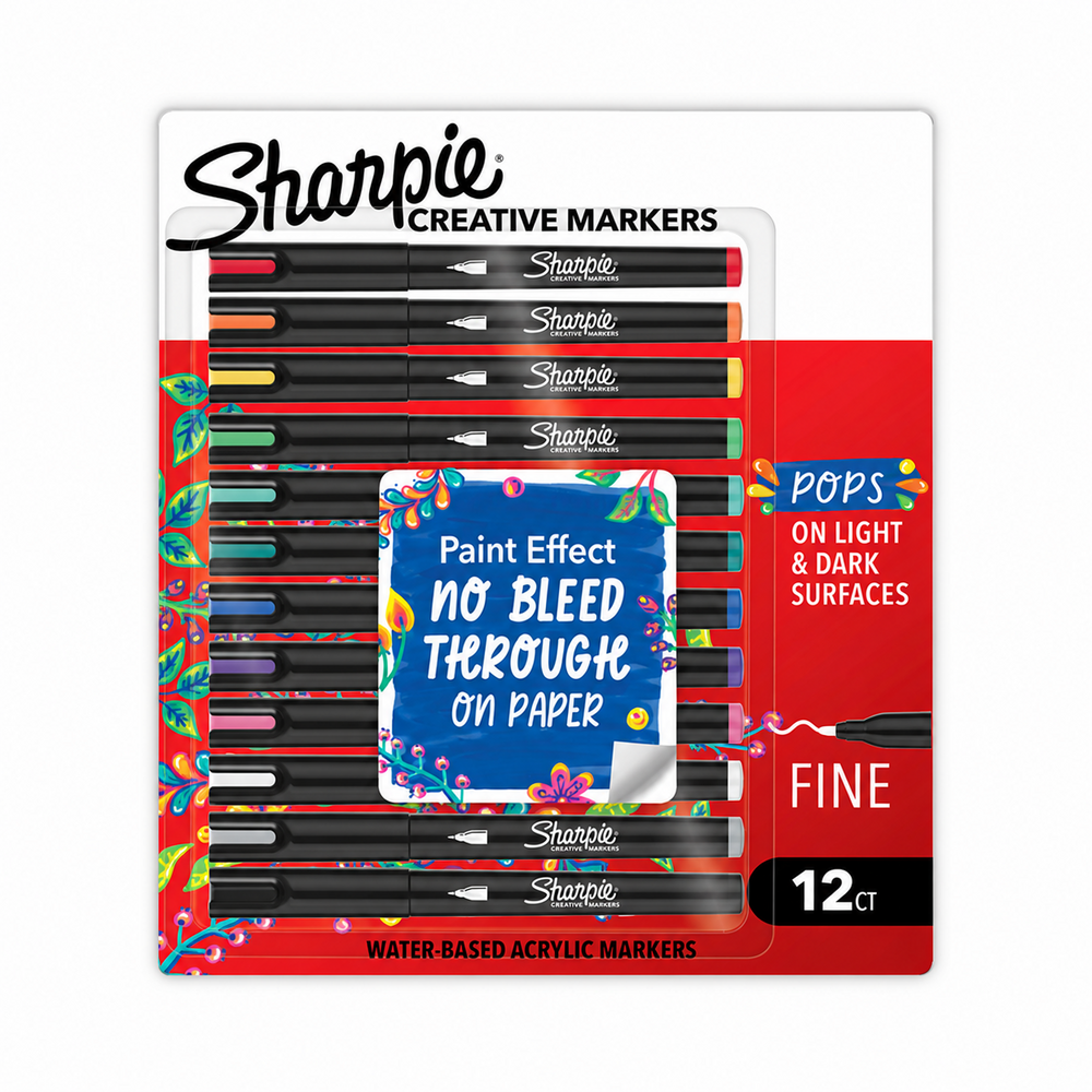Imagen referencial editada del set Sharpie Creative punta fina x 12, referencia 2212829, sobre fondo blanco.
