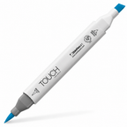 Imagen referencial del marcador ShinHan TOUCH TWIN BRUSH B261 PRIMARY CYAN, cuerpo blanco y doble punta pincel y cincel. Presentación por unidad.