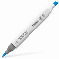 Imagen referencial del marcador ShinHan TOUCH TWIN BRUSH B263 PEACOCK BLUE, cuerpo blanco y doble punta pincel y cincel. Presentación por unidad.