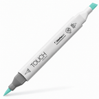Imagen referencial del marcador ShinHan TOUCH TWIN BRUSH B68 TURQUOISE BLUE, cuerpo blanco y doble punta pincel y cincel. Presentación por unidad.