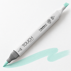 Imagen referencial de uso ShinHan TOUCH TWIN BRUSH BG178 COOL SHADOW, cuerpo blanco y doble punta pincel y cincel. Presentación por unidad.