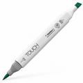 Imagen referencial del marcador ShinHan TOUCH TWIN BRUSH BG52 DEEP GREEN, cuerpo blanco y doble punta pincel y cincel. Presentación por unidad.