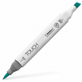 Imagen referencial del marcador ShinHan TOUCH TWIN BRUSH BG53 TURQUOISE GREEN, cuerpo blanco y doble punta pincel y cincel. Presentación por unidad.