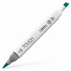Imagen referencial del marcador ShinHan TOUCH TWIN BRUSH BG61 PEACOCK GREEN, cuerpo blanco y doble punta pincel y cincel. Presentación por unidad.