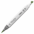 Imagen referencial del marcador ShinHan TOUCH TWIN BRUSH G43 DEEP OLIVE GREEN, cuerpo blanco y doble punta pincel y cincel. Presentación por unidad.