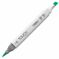 Imagen referencial del marcador ShinHan TOUCH TWIN BRUSH G55 EMERALD GREEN, cuerpo blanco y doble punta pincel y cincel. Presentación por unidad.