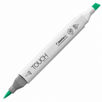 Imagen referencial del marcador ShinHan TOUCH TWIN BRUSH G55 EMERALD GREEN, cuerpo blanco y doble punta pincel y cincel. Presentación por unidad.