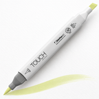 Imagen referencial de uso ShinHan TOUCH TWIN BRUSH GY166 MIGNONETTE, cuerpo blanco y doble punta pincel y cincel. Presentación por unidad.