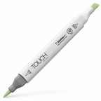 Imagen referencial del marcador ShinHan TOUCH TWIN BRUSH GY167 PALE GREEN LIGHT, cuerpo blanco y doble punta pincel y cincel. Presentación por unidad.