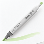 Imagen referencial de uso ShinHan TOUCH TWIN BRUSH GY167 PALE GREEN LIGHT, cuerpo blanco y doble punta pincel y cincel. Presentación por unidad.