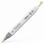 Imagen referencial del marcador ShinHan TOUCH TWIN BRUSH GY173 DIM GREEN, cuerpo blanco y doble punta pincel y cincel. Presentación por unidad.