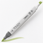 Imagen referencial de uso ShinHan TOUCH TWIN BRUSH GY175 LIME GREEN, cuerpo blanco y doble punta pincel y cincel. Presentación por unidad.