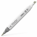 Imagen referencial del marcador ShinHan TOUCH TWIN BRUSH GY232 GRAYISH GREEN PALE, cuerpo blanco y doble punta pincel y cincel. Presentación por unidad.