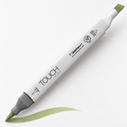 Imagen referencial de uso ShinHan TOUCH TWIN BRUSH GY237 WILLOW GREEN, cuerpo blanco y doble punta pincel y cincel. Presentación por unidad.