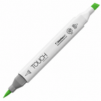 Imagen referencial del marcador ShinHan TOUCH TWIN BRUSH GY47 GRASS GREEN, cuerpo blanco y doble punta pincel y cincel. Presentación por unidad.