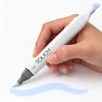 Marcador ShinHan TOUCH TWIN BRUSH PB144 PALE BABY BLUE, en uso, imagen referencial