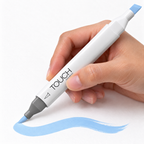 Marcador ShinHan TOUCH TWIN BRUSH PB183 PHTHALO BLUE, en uso, imagen referencial