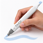 Marcador ShinHan TOUCH TWIN BRUSH PB272 GRAYISH BLUE PALE en uso, imagen referencial