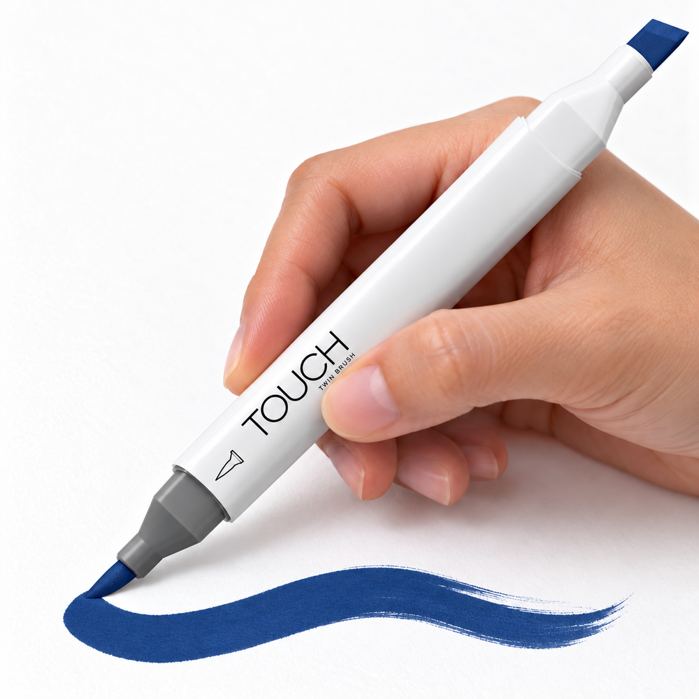 Marcador ShinHan TOUCH TWIN BRUSH PB69 PRUSSIAN BLUE, en uso, imagen referencial