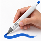 Marcador ShinHan TOUCH TWIN BRUSH PB71 COBALT BLUE, en uso, imagen referencial