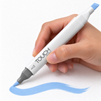 Marcador ShinHan TOUCH TWIN BRUSH PB76 SKY BLUE, en uso, imagen referencial