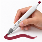 Marcador ShinHan TOUCH TWIN BRUSH R1 WINE RED, en uso, imagen referencial