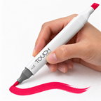Marcador ShinHan TOUCH TWIN BRUSH R10 DEEP RED, en uso, imagen referencial