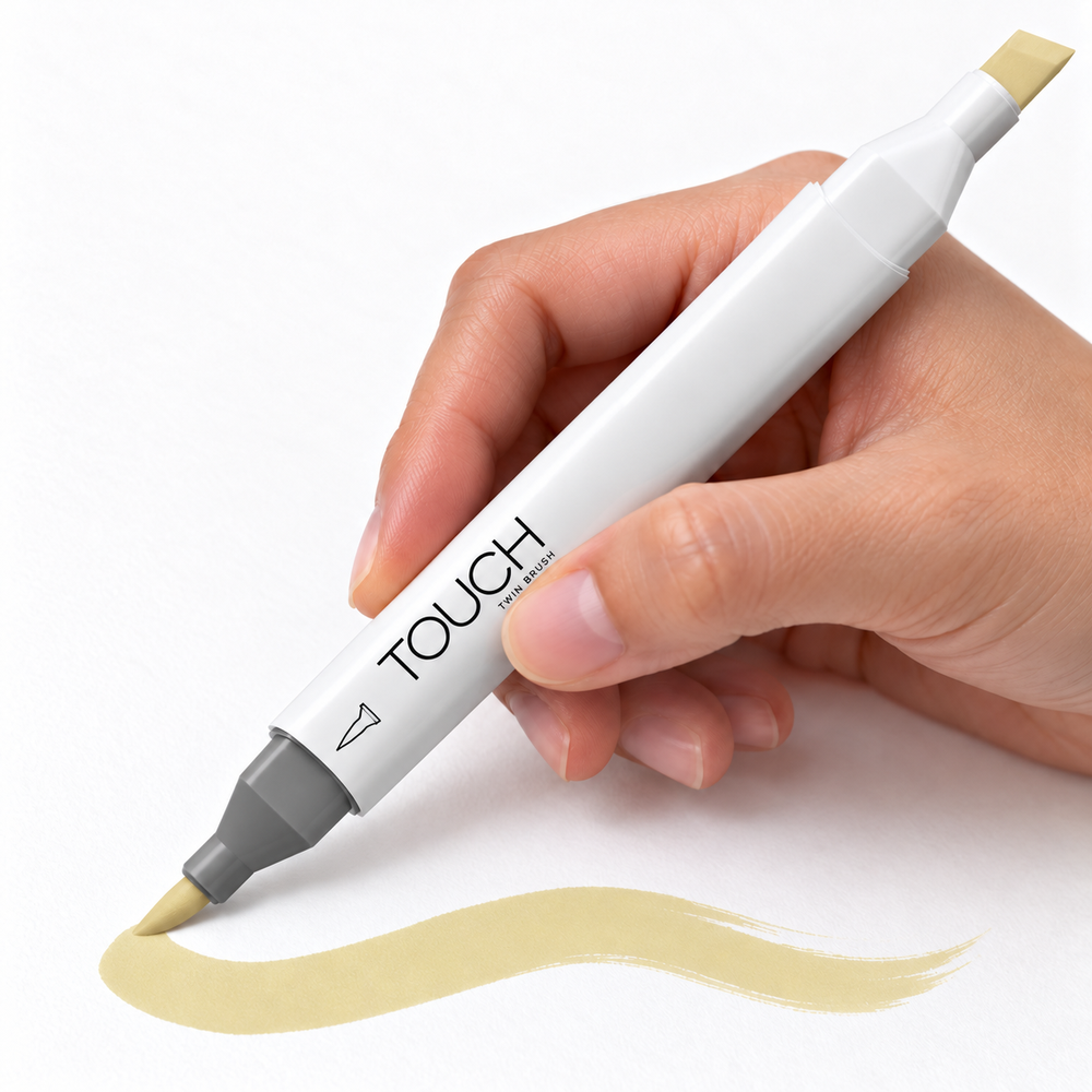 Marcador ShinHan TOUCH TWIN BRUSH Y169 PUTTY, en uso, imagen referencial