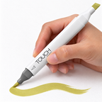 Marcador ShinHan TOUCH TWIN BRUSH Y224 OLIVE PALE, en uso, imagen referencial