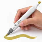 Marcador ShinHan TOUCH TWIN BRUSH Y41 OLIVE GREEN, en uso, imagen referencial