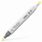 Imagen referencial del marcador ShinHan TOUCH TWIN BRUSH Y45 CANARIA YELLOW, cuerpo blanco y doble punta pincel y cincel. Presentación por unidad.