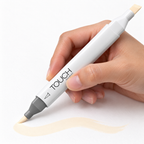 Imagen referencial de uso del marcador ShinHan TOUCH TWIN BRUSH YR132 MILKY WHITE; ilustración de aplicación del tono crema muy pálido.