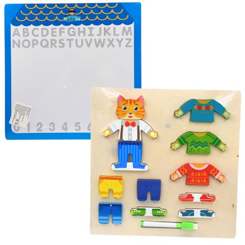 Tablero borrable con juego didactico de encajar vistidos de personajes gato