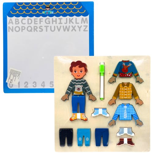 Tablero borrable con juego didactico de encajar vistidos de personajes nino
