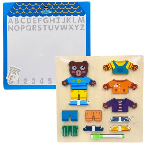 Tablero borrable con juego didactico de encajar vistidos de personajes oso