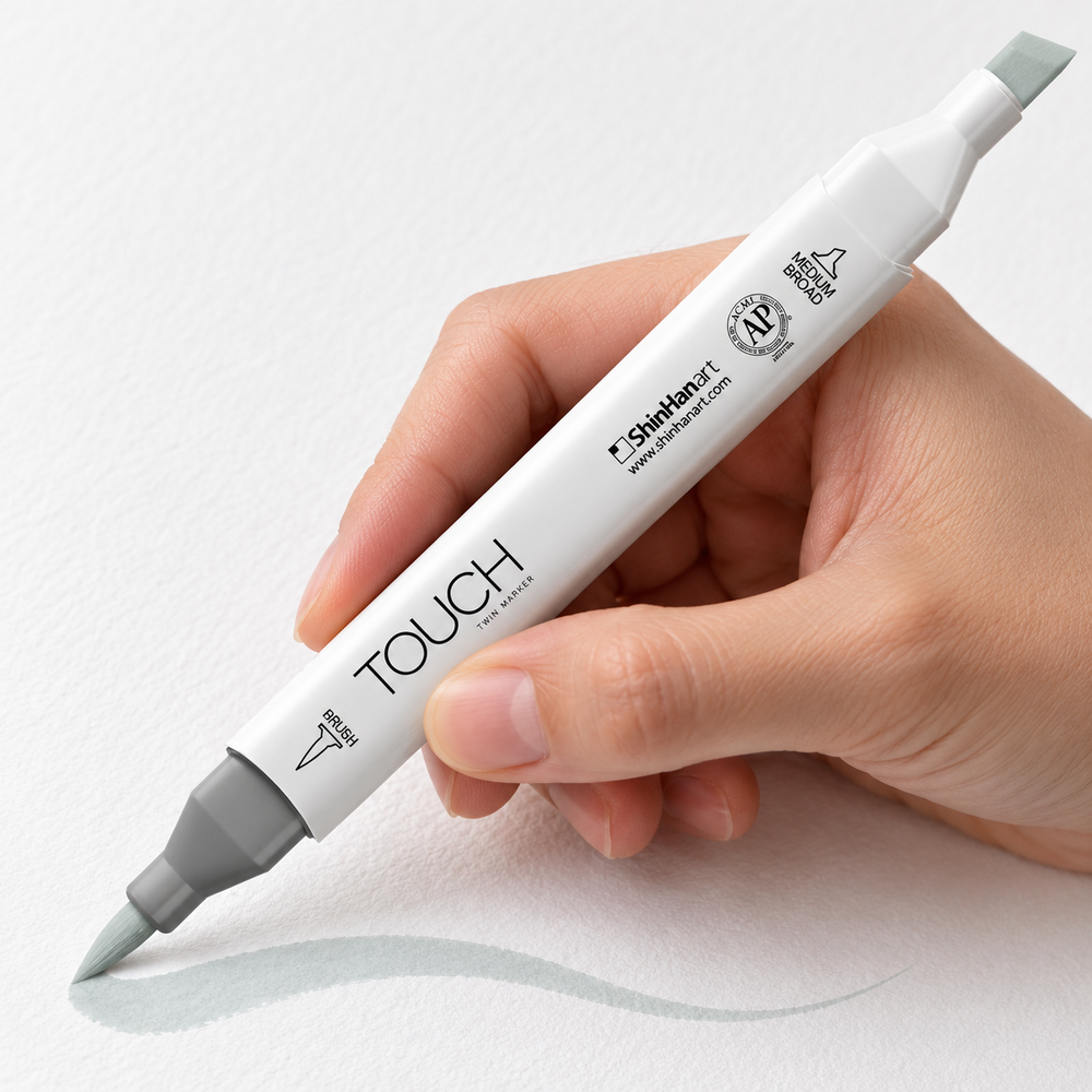 Marcador ShinHan TOUCH TWIN BRUSH GG1 GREEN GREY - ejemplo de uso. Imagen referencial generada.