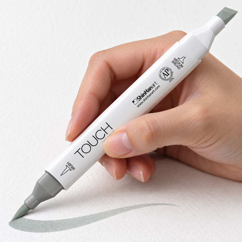 Marcador ShinHan TOUCH TWIN BRUSH GG3 GREEN GREY - ejemplo de uso. Imagen referencial generada.