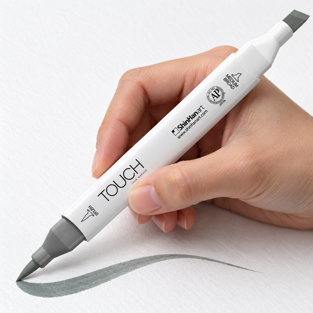 Marcador ShinHan TOUCH TWIN BRUSH GG5 GREEN GREY - ejemplo de uso. Imagen referencial generada.