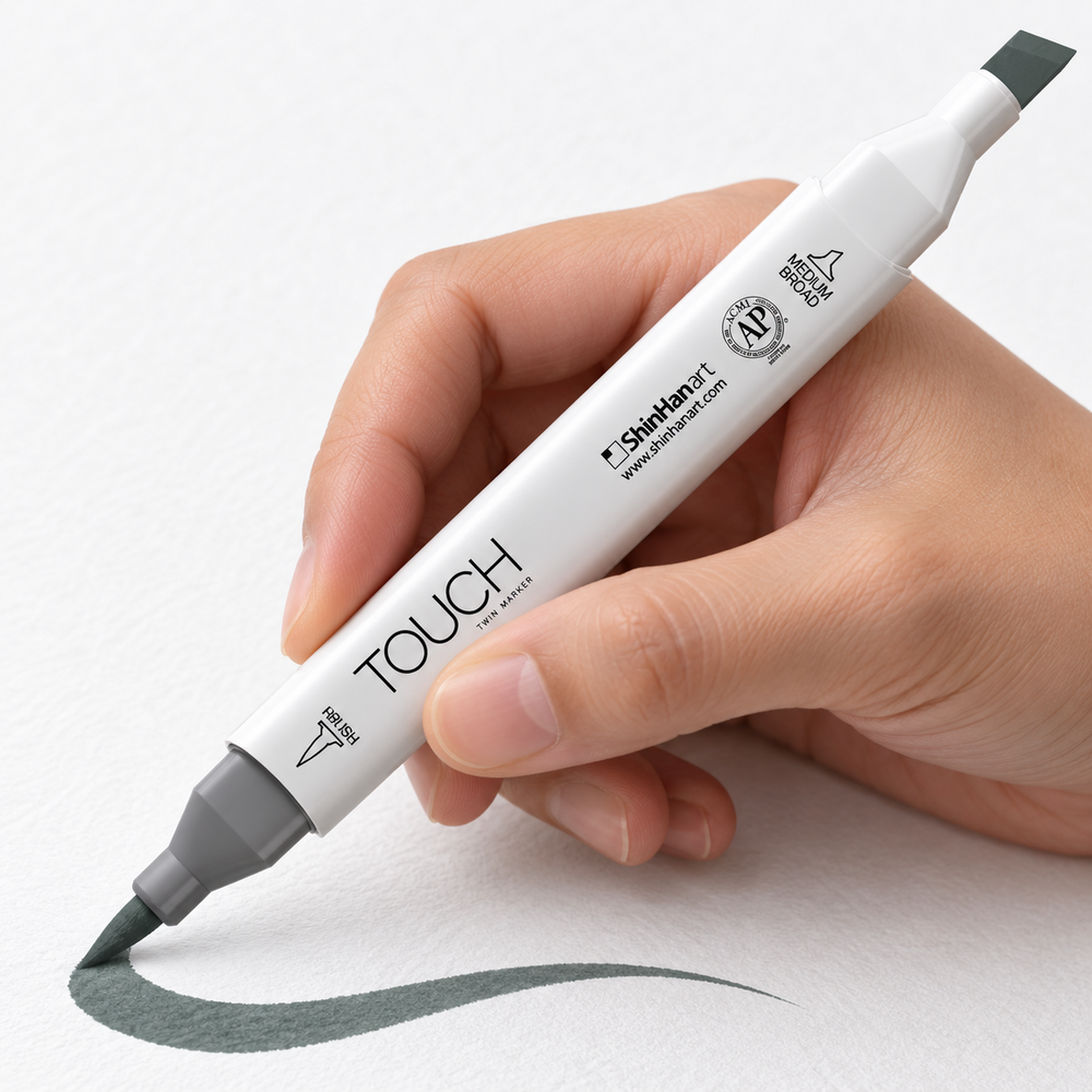 Marcador ShinHan TOUCH TWIN BRUSH GG7 GREEN GREY - ejemplo de uso. Imagen referencial generada.