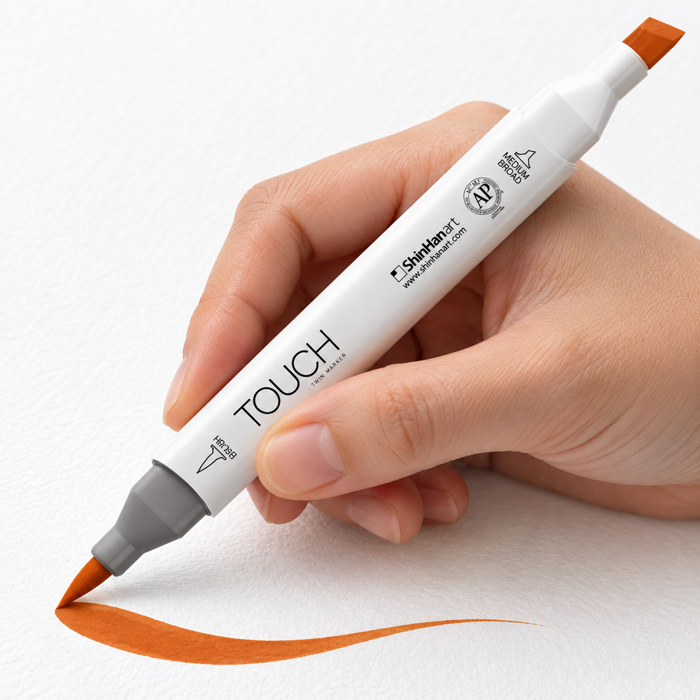Marcador ShinHan TOUCH TWIN BRUSH YR21 TERRA COTTA - ejemplo de uso. Imagen referencial generada.