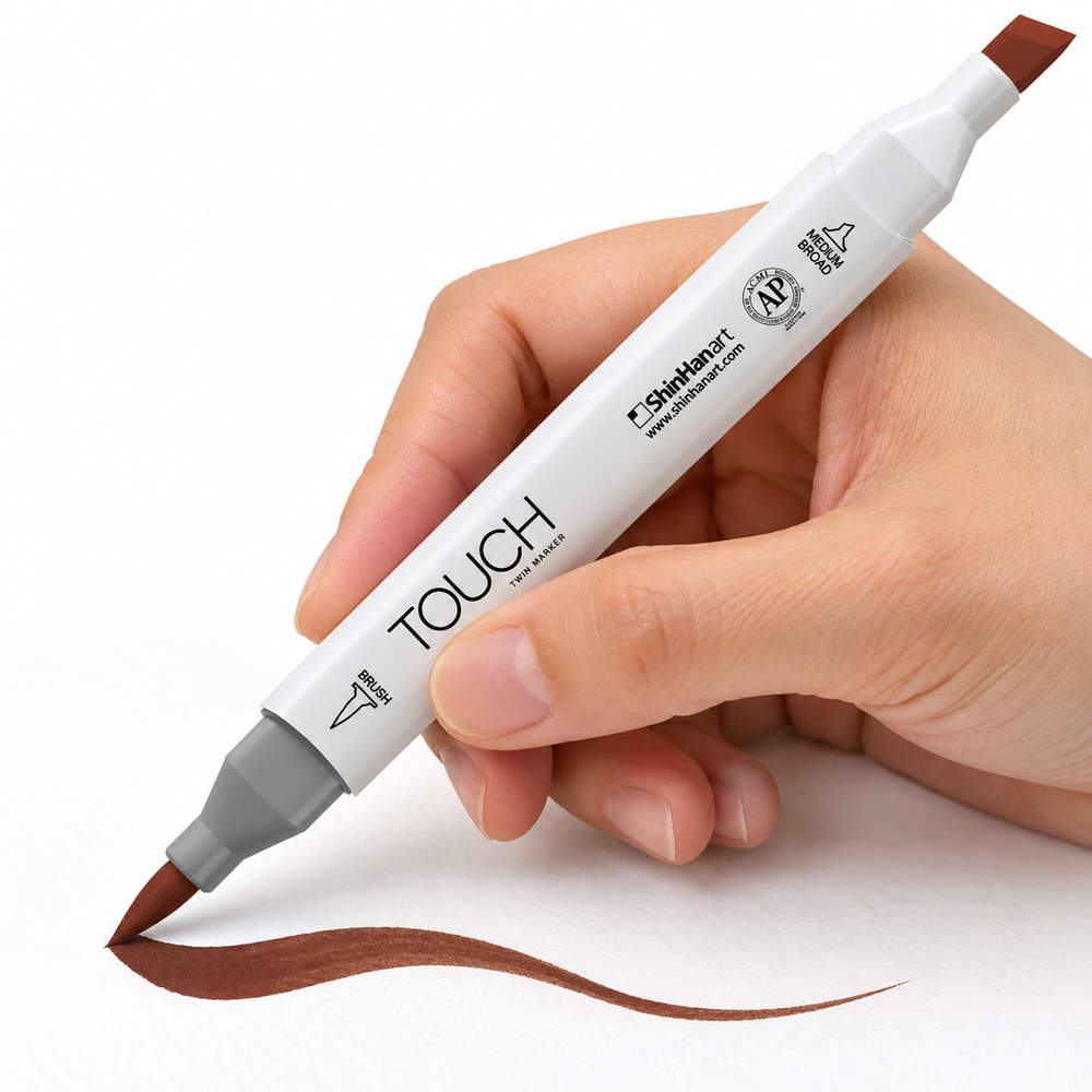 Marcador ShinHan TOUCH TWIN BRUSH BR92 CHOCOLATE - ejemplo de uso. Imagen referencial generada.